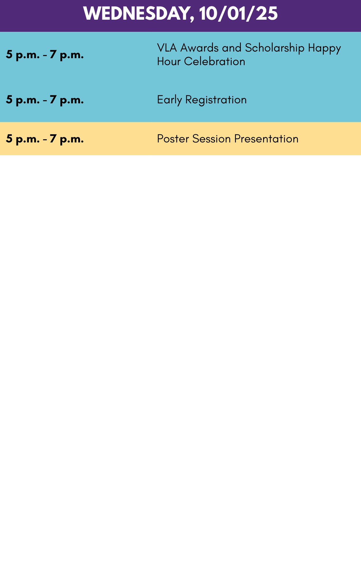 Wednesday General Schedule
