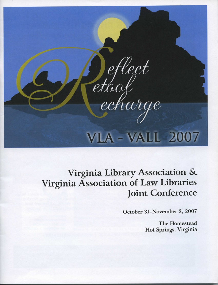 Cover for 2007 VLA-VALL Conference Program.  Silhouette of Virginia with a full moon rising above it.